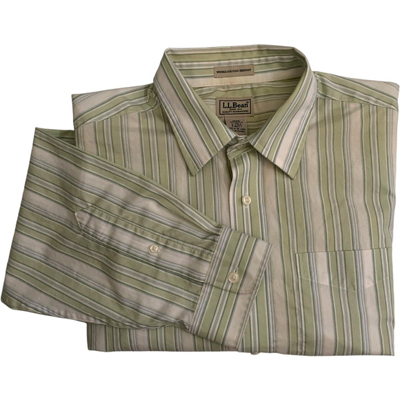 L.L. Bean Men's Size L Tall Button Up Striped Wrinkle Stain Resistant Shirt - Picture 3 of 14